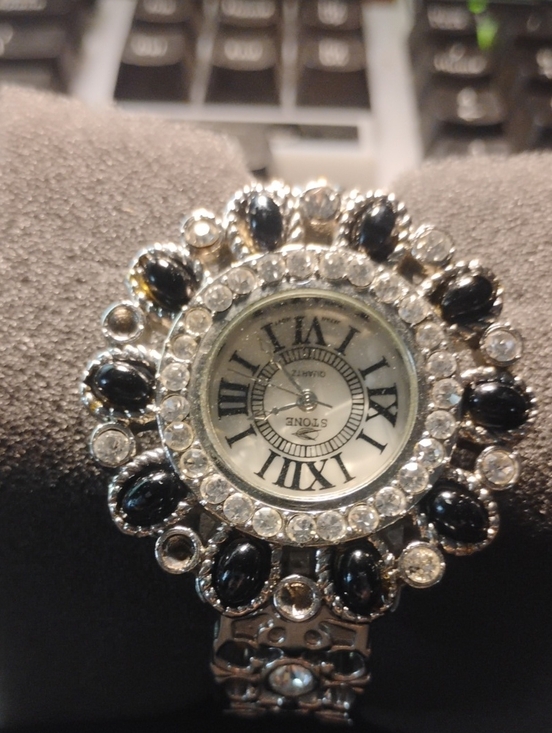 Antique Accessories - Antique Black and Silver Crystal-Embellished Women's Watch